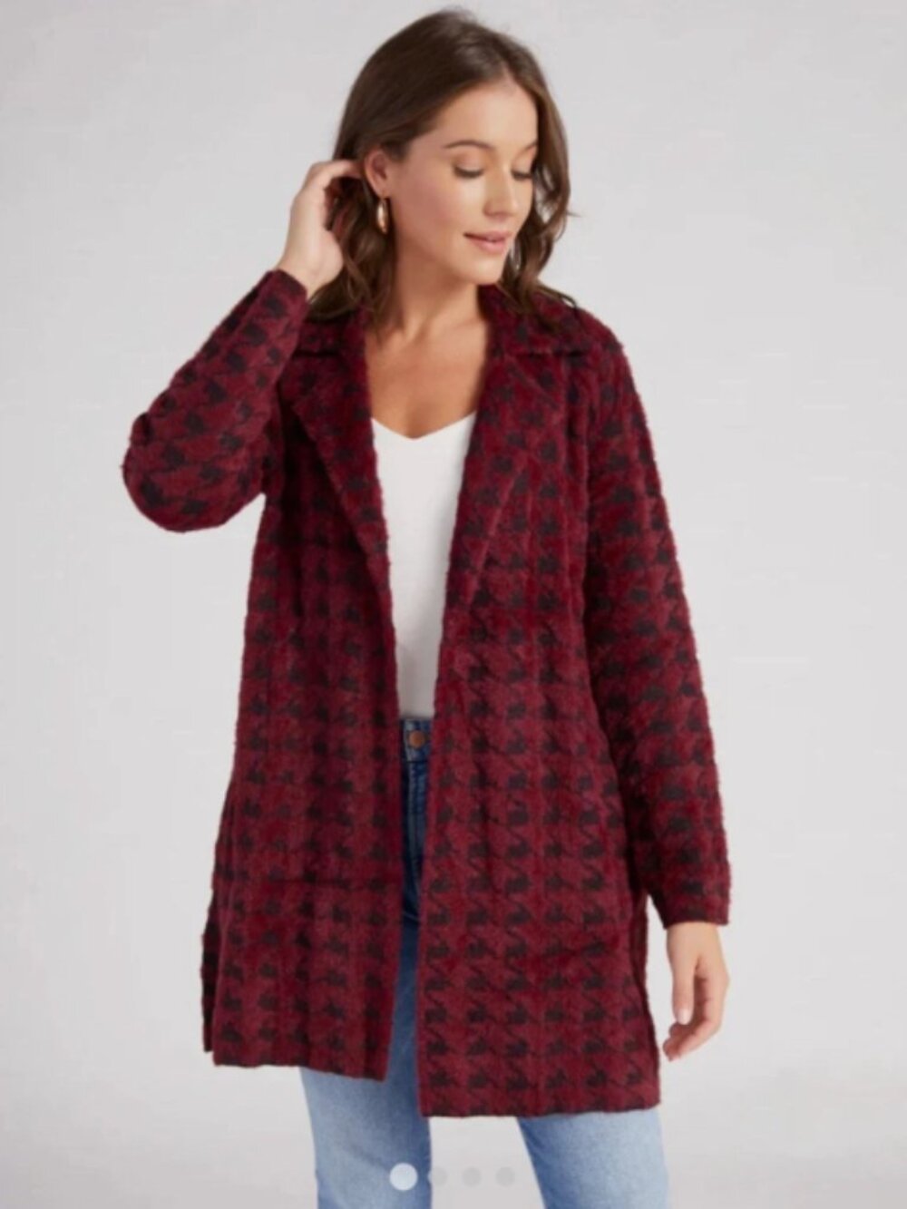 Liverpool Women's Open Front Casual Jacket- Burgundy/Black- Medium
